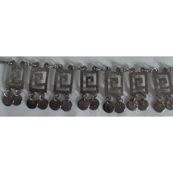 Necklace Vintage Textured Gold Tone Coin Choke rdangle Egypt belly dancer gypsy - Picture 6 of 10